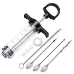 Tri-Sworker Plastic Meat Injector Kit for Smoker with 3 Flavor Food Syringe Needles, Ideal for Injecting Marinade into Turkey, Meat, Brisket; 1-OZ; Including Paper User Manual, Recipe E-Book (PDF)