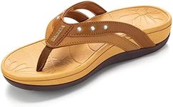 HAOLIRA Flip Flops for Women with Arch Support Comfortable Summer Beach Orthotic Thong Sandals Ladies Casual Rhinestone Flats Silp On Sandal(WM1 Brown 43)