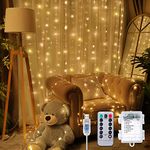 200 LED Window Curtain Lights, 13 Strings Photo Backdrop Lights Twinkle String Lights with 8 Mode Remote, Waterfall Curtain Fairy Light for Wall Wedding Party Christmas Decor (Warm White, 6.5 x 5 ft)