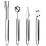 CODIRATO 4 PCS Fruit Tool Set 4 in 1 Fruit Carving Knife Stainless Steel Watermelon Baller Multifunctional Fruit Peeler Seed Remover Kitchen Helper Set for Different Fruits