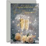 Beautiful Gold Engagement Cards for Couples - Golden Champagne - Elegant Traditional Congratulations Gifts Congrats Well Done Card A5 Wedding Marriage Greeting Cards for Friends Family