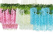 Tia Crafts Artificial Hanging Flowers for Ceiling Balcony | Wisteria Vine | Home Party Decor Garden Outdoor Greenery Office Wall Decoration | Waterproof Washable- 3.7Ft/45 Inch (Mixed, 6)