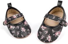 Meckior Infant Baby Girls Boys Handmade Princess Flats Toddler First Walkers Soft PU Leather Non-Slip Crib Wedding Dress Shoes, A08/Black, 0-6 Months Infant