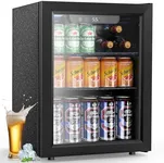 Joy Pebble Beverage Refrigerator Cooler 1.7 Cu.Ft,68 Can Mini Fridge with Glass Door for Beer Soda Wine, Drink Fridge with Adjustable Thermostat, Beverage Fridge for Bar Home Office