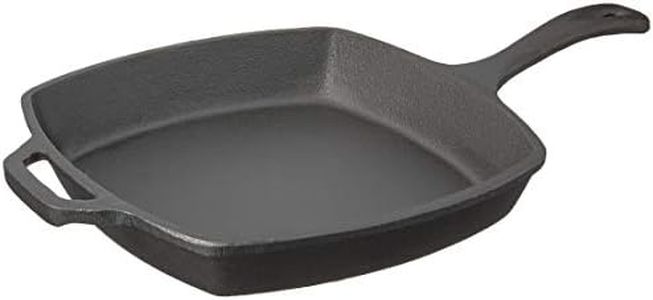 Jim Beam JB0217 10.5" Pre Seasoned Cast Iron Square Skillet for Grill, Gas, Oven, Electric, Induction and Glass, Black