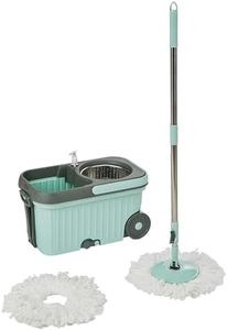 Amazon Brand - Presto! Elite Spin Mop with Steel Wringer and Auto-fold Handle, Green, 2 Refills