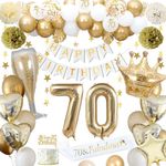 70th Birthday Decorations, Gold 70th Birthday Decorations for Men Women Gold White Balloons HAPPY BIRTHDAY Banner Number 70 Balloons Crown Star Heart Balloons HAPPY 70th BIRTHDAY Cake Topper