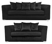 New Victoria Black Plush Velvet Sofa Suite with Chrome Feet Sofa suite, 3, 2 Seaters For Living Rooms (Black, Sofa Set 3+2)