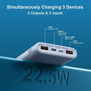 Power Bank 10000mAh Fast Charging – 22.5W USB-C Portable Charger with LED Display