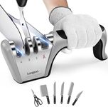 longzon Knife Sharpener, 4 in 1 Kitchen Knife Sharpening 4 Stage Manual Knife Sharperener Tool with Cut Protection Gloves for Sharpening Kitchen Knives ect. - Gray