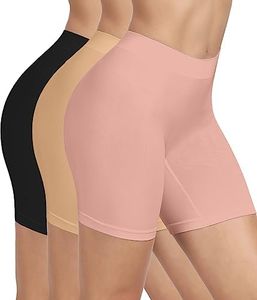 BESTENA Slip Shorts Womens Comfortable Seamless Smooth Slip Shorts for Under Dresses, 3pack Black+nude+pink #01, Medium