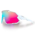 JOGVELO Polarized Sports Sunglasses, Cycling Glasses with 3 Interchangeable Lens UV400 for Men Women Youth Baseball Running Driving Golf, White&Pink