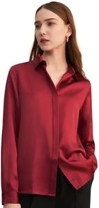LilySilk Women's Silk Blouse 100% 22MM Silk Button-Down Shirt Long Sleeves Classic Timeless Top for All Seasons Casual Business, Claret M