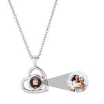 ZLHZW Picture Necklace Personalised for Women - Custom Photo Love Heart Projection Pendant - Customised Portrait Jewelry - Birthday Anniversary Memorial Gifts Girlfriend Wife Mother Daughter - Silver