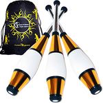 Juggle Dream EURO PRO Juggling Clubs Set of 3 (12 Colour Combos!) Metallic Deco Trainer Clubs + Flames N Games Travel Bag! Great Club Juggling Set For Beginners & Advanced Jugglers! (Gold)