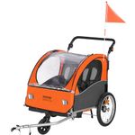 VEVOR Bike Trailer for Toddlers, Kids, Double Seat, 100 lbs Load, 2-in-1 Canopy Carrier Converts to Stroller, Tow Behind Foldable Child Bicycle Trailer with Universal Bicycle Coupler, Orange and Gray