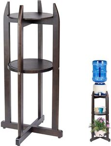 Natural Solid Wood Water Dispenser Stand (32.8"Hight-11.2"Wide) Ceramic Water Dispenser Floor Stand, 5 Gallon Water Jug Stand with 2 Round Shelfs Included for 1-5 Gallon Water Bottles/Crocks/Water Jug