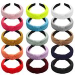 Belle Vous Headbands (15 Colours) - Wide Top Cross Knot Turban Headbands - Plain Knotted Elastic Boho Head Band Hair Accessories for Women and Girls