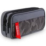 Maomaoyu Large Capacity Pencil Case for Boys and Girls, Lightweight Waterproof Triple Pocket Pencil Cases, Camo Grey