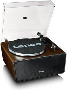 Lenco LS-470WA Platine Vinyle Tout-en-Un avec Haut-Parleurs Intégrés (80W), Bluetooth, Entraînement par Courroie, et Cellule Audio Technica - Finition Noix Élégante