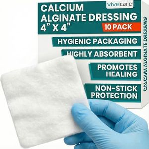 ViveCare Calcium Alginate Wound Dressing 4" x 4" (10 Pack)- Individually Wrapped, Sterile Gauze Pads - Absorbent Sterile Patches for Ulcer, Bed Sore, G Tube, & Diabetic Foot - Non-Stick Burn Treatment