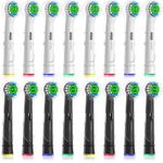 Cokfais Toothbrush Head with Covers Compatible with Braun Oral b Electric Toothbrushes, Pack of 16 Precision Replacement Brush Heads for Oral-b Pro Smart Vitality Genius Triumph Teen(White+Black)