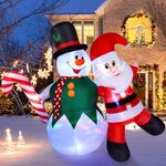 Snowman and Santa Claus Inflatable,CAMULAND 6FT Christmas Decorations with Colorful Rotating LED Lights,Blow Up Christmas Yard Decorations Christmas Inflatables Great for Indoors and Outdoors