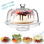 Cake Stand with Demo Cover, 6 in 1 Multi-Functional Serving Platter Display Stand for Christmas Wedding Party, Acrylic Cake Plate/Salad Bowl/Dessert Platter, BPA-Free, Send 1 Fork and 1 Spoon