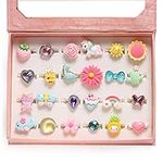 ShellKingdom Girl Rings, Adjustable Jewelry Rings Set and Play Dress Up Rings for Kids and Little Girls, Mermaid/Butterfly/Flower Rings 24 PCS