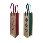 Dasvilla Jute Bottle Carry Bag, Set of 2, 1.5 litres, Multicolour, Combo of Jute Carry Bag for Bottle (Design-13)