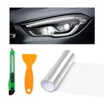 povtii Tint Vinyl Film Sticker Sheet Roll for Car Headlight, 12×48 Inch Auto Taillight Vinyl Wrap Film, Self Adhesive Fog Light Vinyl Film with Squeeze & Cutter, Car Accessories (Transparent)