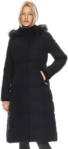 Orolay Women's Quilted Down Jacket Winter Long Coat Hooded Stand Collar Parka Black L