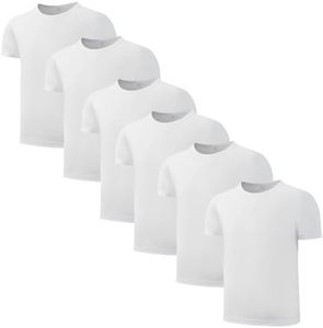 6 Pack Boys Youth Kids Mesh Athletic Quick Dry T Shirts Short Sleeve Moisture Wicking Tee Shirts Active Tops (Age 4-18) White