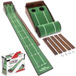 GoSports Pure Putt Golf 9 ft Putting Green Ramp - Premium Wood Training Aid for Home & Office Putting Practice - Includes 4 Golf Balls - Brown