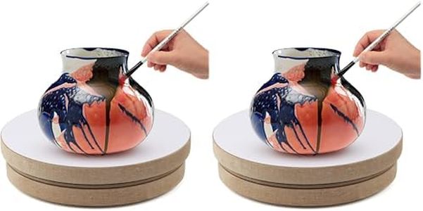 Falling in Art 12" Banding Wheel, Wood Turn Table Sculpting Wheel for Pouring, Painting, Spraying - Round Lightweight Sculpting Stand Wood Base for Detailed Display/Cake Decorating