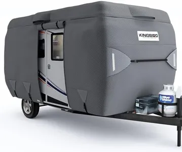 KING BIRD Upgraded Fiberglass Travel Trailer RV Cover, Heavy Duty 5 Layers Tearstop-Tec™ with Spunlace Cotton Anti-UV Top, Utility Camper Cover, Fits 8'- 10' Motorhome-Anti-Snow, Waterproof, Rip-Stop