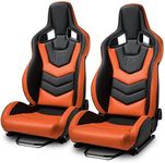 ModifyStreet Universal PVC Fiberglass Leather Reclinable Black+Orange Racing Seats Right Left [EVO-Series]