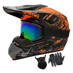 Youth Motocross Helmets,Fashion Dirt Bike Motorcycle, BMX, ATV, Off-Road, Four Wheeler, Moutain Bike Helmet DOT Approved Kids Adult Goggles Gloves Faceshield (Orange, Medium)