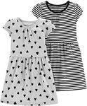 Carter's Baby Girls' 2-Pack Dress Set (6 Months, Grey Hearts/Stripes)