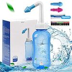 HANNEA® Neti Pot Sinus Rinse Bottle 300ML BPA-Free Nasal Irrigation System for Adults & Kids with 10 Salt Packets, Leakproof Pressure Wash Design for Congestion & Allergy Relief