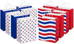 American Greetings 9" Medium Patriotic Gift Bags, Red, White and Blue (12-Count)