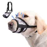 DoggieKit Dog Muzzle with Escape-Proof Elastic Neck Collar, Soft Breathable Air Mesh Mouth Cover Allows Drinking Panting Stops Biting Barking Chewing, Adjustable Muzzle for Small Medium Large Dogs