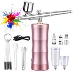 Airbrush Air Compressor Kit, 200kpa Portable Makeup Airbrush Set, USB Rechargeable Handheld Cordless Air Brush Gun for Makeup, Cake Decoration, Painting, Nail Art, Deep Moisturizing Face Spa(Pink)