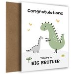 New Big Brother Card! Congratulations on Becoming a Big Brother from New Baby or Sibling - Fun Dinosaur Themed Greetings Card,Congratulations Card, Big Brother