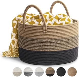 Rieeyrslza Corbeille à Linge en Coton Tissé D40 x H25 CM Panier de Rangement en Corde de Coton 32L Pliage Corbeilles à Linge Avec Anse Convient à la Décoration Intérieure (3 Blocs de Couleurs Marron)
