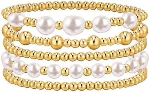 adoyi Gold Bracelets for Women Beaded Bracelet 14K Gold Plated Bracelet Stack Strand Stretch Bead Ball Bracelet Set Stackable Bracelet Adjustable Bracelet Set Jewelry for Gifts, 7.25 IN, Copper, no