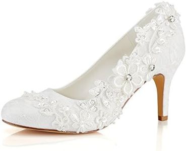 Emily Bridal Wedding Shoes Women's Silk Like Satin Stiletto Heel Pumps with Stitching Lace Flower Crystal Pearl (EU38/7.5 B(M) US, Ivory)