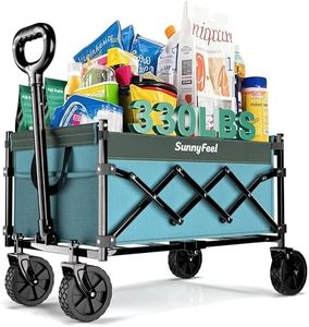 SunnyFeel Heavy Duty Collapsible Outdoor Utility Wagon Cart 300LB Capacity Adjustable Handlebar,Foldable Beach Wheels Stable Durable Oxford Fabric for Shopping Garden Camping (Blue 28 * 18 * 36 Inch)