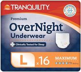 Tranquility Premium OverNight Disposable Absorbent Underwear (16 Count) - L, 44-54 in. Waist - Maximum Absorbency, All-Night Sleep, Breathable Comfort, 16 Adult Diapers