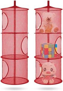 Libeder Stuffed Animal Storage Mesh Hanging Storage Space Saver Bags Organizer,Foldable Storage Organizer 3 Compartments Toy Net Storage Basket for Kids Room Bathroom 2 Sets Red